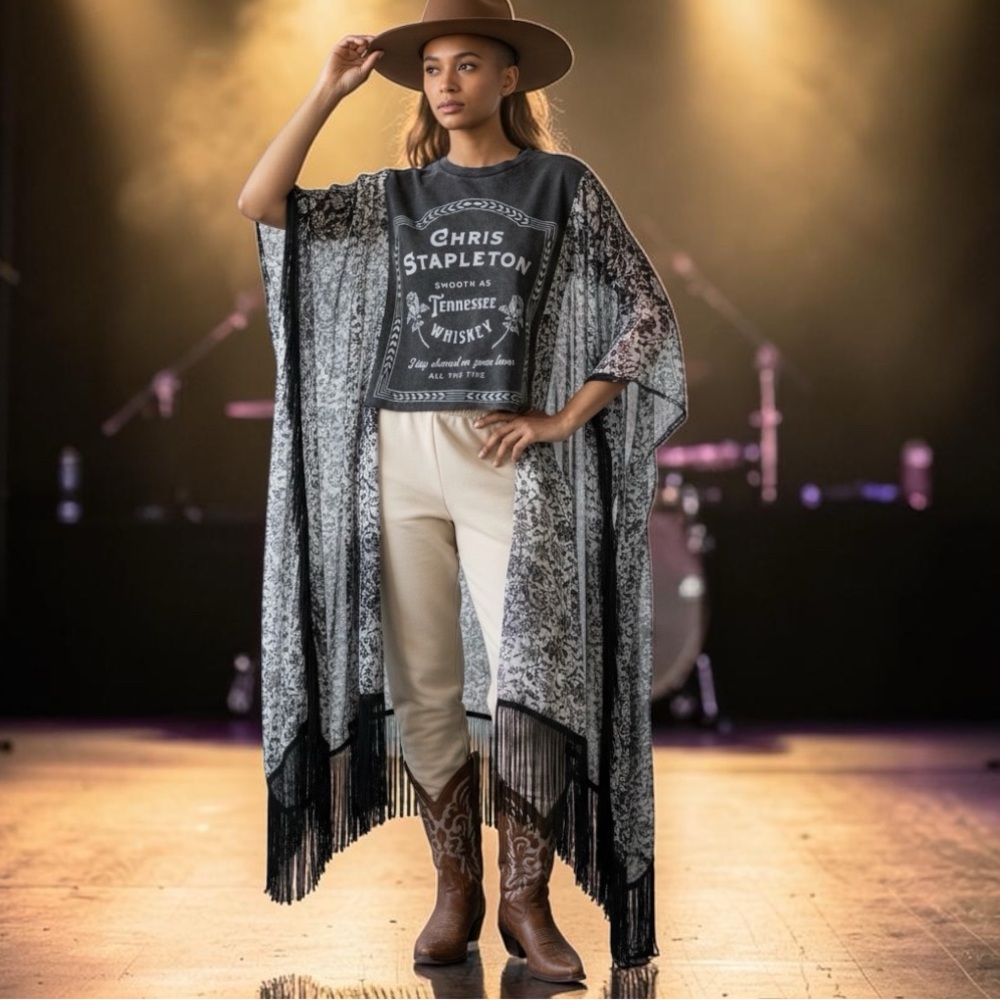 0066. One of a kind Chris Stapleton Custom Poncho Top - Picture 7 of 7